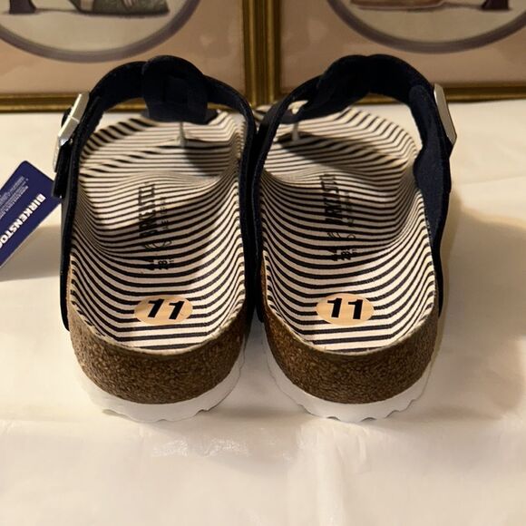 Birkenstock 11 Gizeh Nautical Stripes Navy White Thong Buckle Sandals - Picture 4 of 9